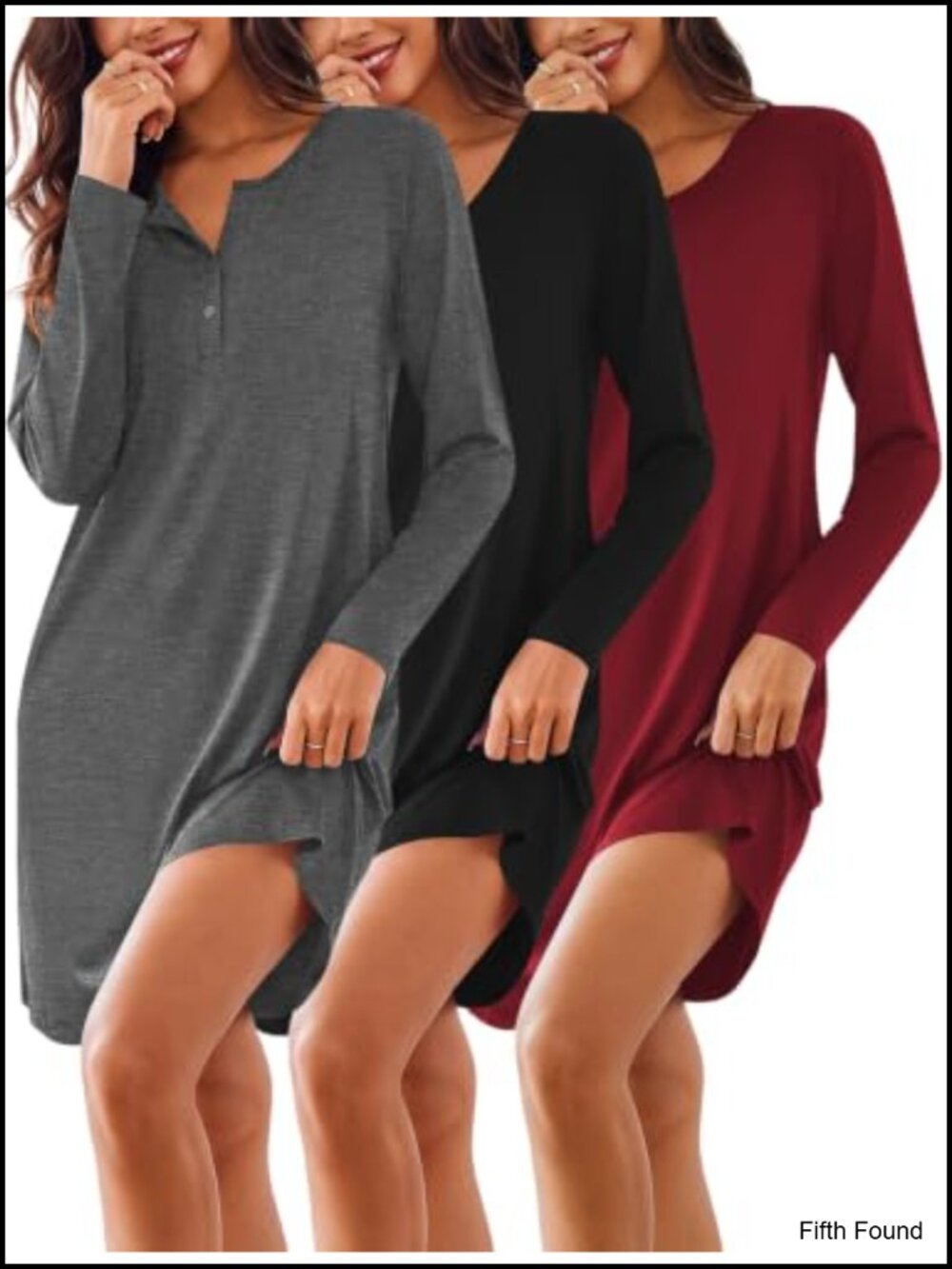 3 Pack Cotton Nightgowns Long Sleeve Sleep Shirts Loungewear